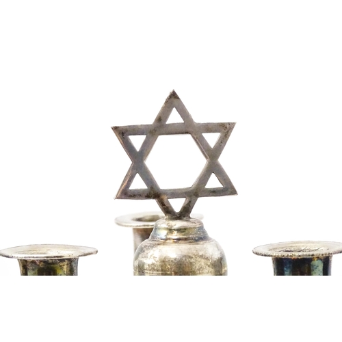 580 - Judaica : A silver Hanukkah Menorah with 9 branches and surmounted by Star of David. Hallmarked Lond... 