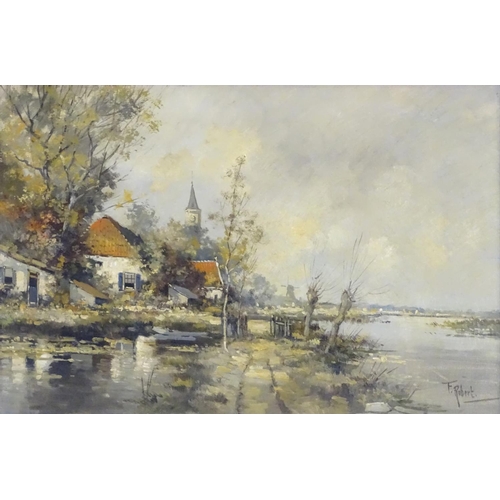 1899 - F. Robert (1879-1942), Dutch School, Oil on canvas, A landscape scene with a view of a cottage, a ch... 