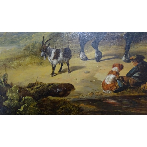 1901 - Circle of William Shayer (1787-1879), Oil on canvas, A figure resting in a landscape with dog, horse... 