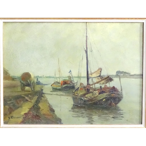 1907 - Alexander Rhind (fl. 1926-1939), Scottish School, Oil on canvas, Moored boats on the River Clyde. Si... 