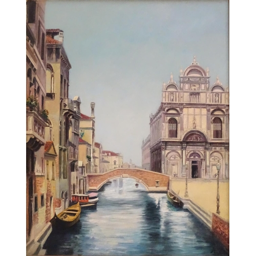 1909 - Manner of Harald Peter W. Schumacher (1836-1912), Oil on canvas, A Venetian canal scene with gondola... 