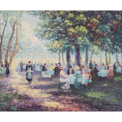 1911 - P. Arnoux (1904-1969), French School, Oil on canvas, An impressionist style scene depicting figures ... 