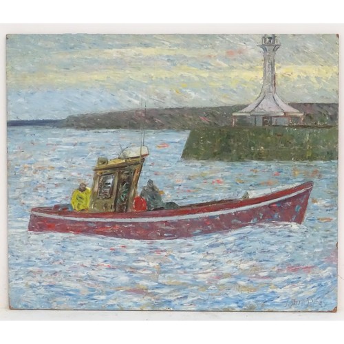 1913 - John Reay (1947-2011), English / East Anglia School, oil on board, Fishing boat coming into harbour.... 