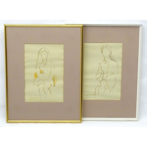 2015A - Jef Friboulet (1919-2003), Pastel on paper, A pair of pastel portraits each depicting a seated young... 