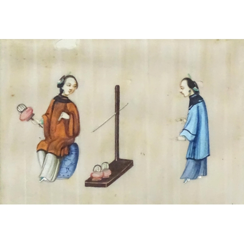 2018 - Chinese School, Watercolour on rice paper, Two figures with Oriental lanterns. Together with a Chine... 