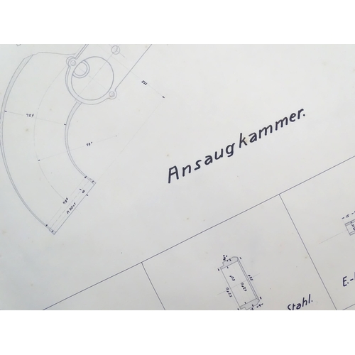 2210 - A quantity of early 20thC technical / engineering / line drawings / blueprints associated with the T... 