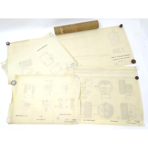 2210 - A quantity of early 20thC technical / engineering / line drawings / blueprints associated with the T... 