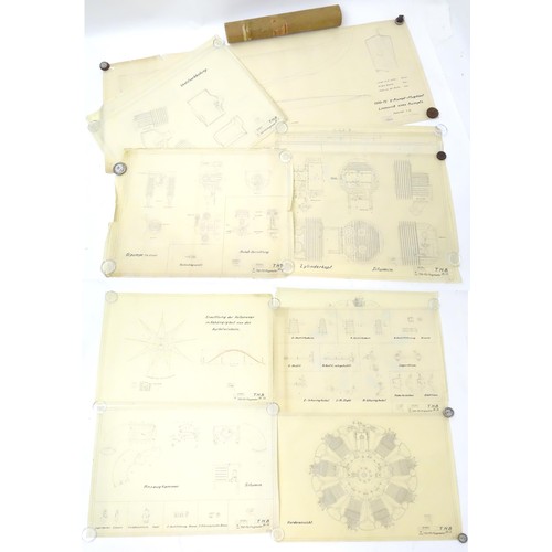 2210 - A quantity of early 20thC technical / engineering / line drawings / blueprints associated with the T... 