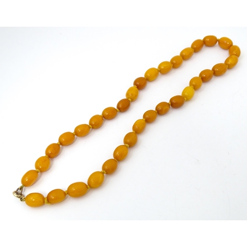 721 - A vintage necklace of graduated butterscotch amber coloured beads/ The smallest bead approx 1/2