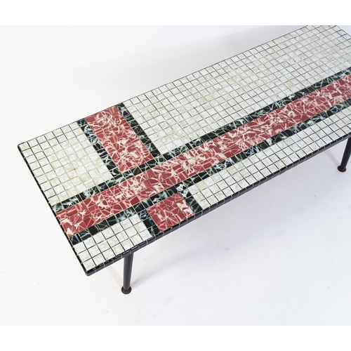 1785 - Vintage / Retro: A coffee table with a ceramic tiled coffee table raised on four turned tapering leg... 