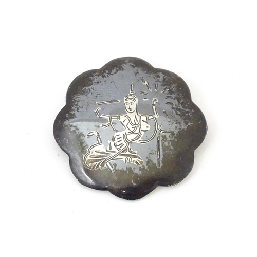 728 - A Siam silver brooch with niello decoration. Approx. 1 1/4