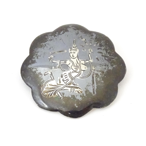 728 - A Siam silver brooch with niello decoration. Approx. 1 1/4