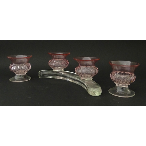 292 - Salviati & Co. Glassware: Venetian glass posy vases / salts with pink detail. Tallest approx. 2 1/4