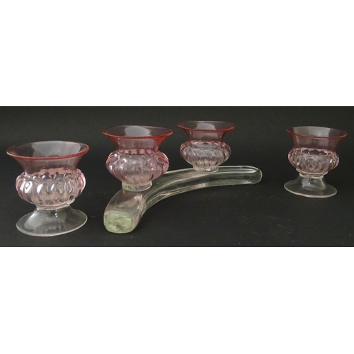 292 - Salviati & Co. Glassware: Venetian glass posy vases / salts with pink detail. Tallest approx. 2 1/4