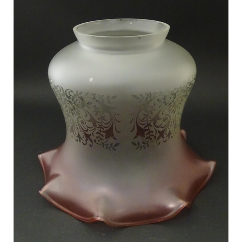 307 - Three various Victorian and later cranberry and pink glass lamp / light shades. The largest approx 6... 