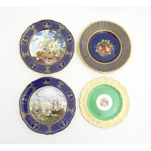 185 - Four assorted plates to include : George Jones, with a decorated gold gilt margin encompassing a tes... 