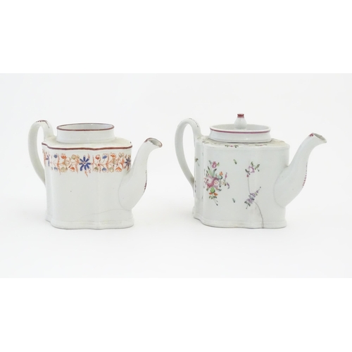 192 - A New Hall teapot and cover decorated in the Knitting pattern with flowers and foliage, marked under... 