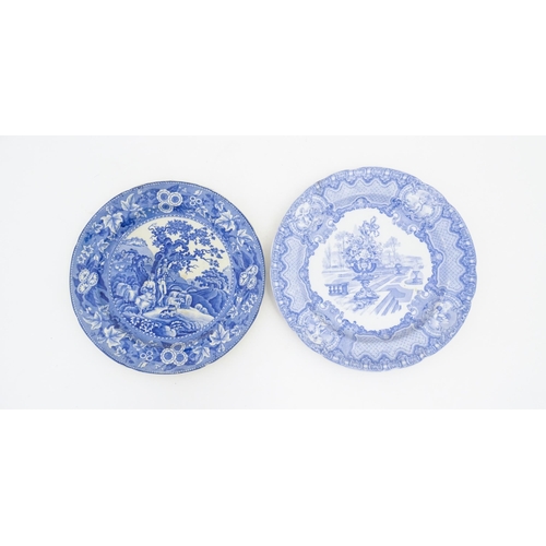 202 - Five blue and white plates in the patterns Greek, Piping Shepherd, Seasons, Bologna and Caramanian. ... 