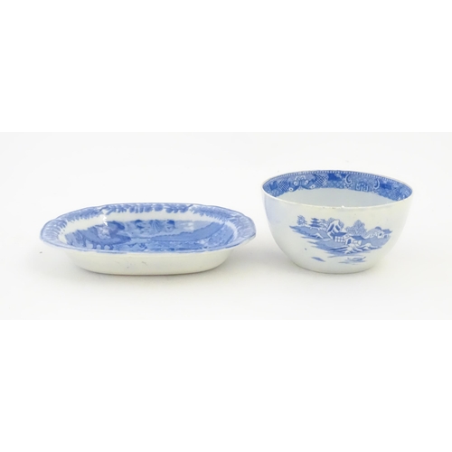 214 - A quantity of assorted blue and white plates, dishes, bowls, etc. Patterns to include Triumphal Car,... 