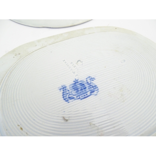 214 - A quantity of assorted blue and white plates, dishes, bowls, etc. Patterns to include Triumphal Car,... 