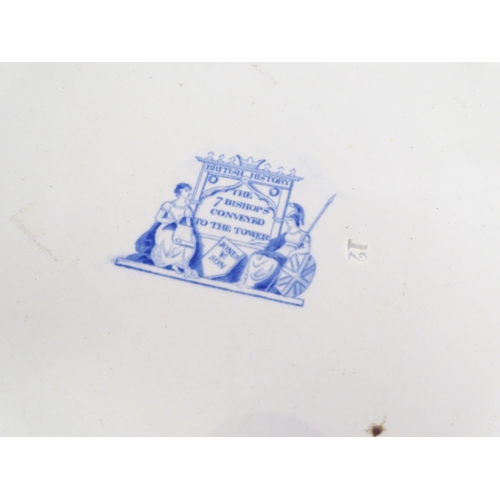 214 - A quantity of assorted blue and white plates, dishes, bowls, etc. Patterns to include Triumphal Car,... 