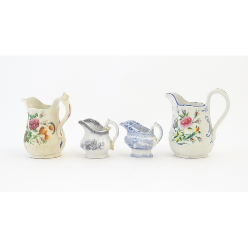 219 - Eight assorted Victorian jugs to include Pratt wares style examples, a Royal commemorative jug for Q... 