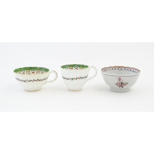 225 - Seven pieces of 18th / 19thC English hand painted porcelain to include examples by New Hall, Lowesto... 