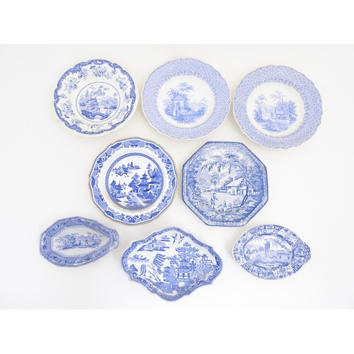 226 - Eight assorted blue and white plates / dishes to include a Minton plate in the pattern Chinese Marin... 