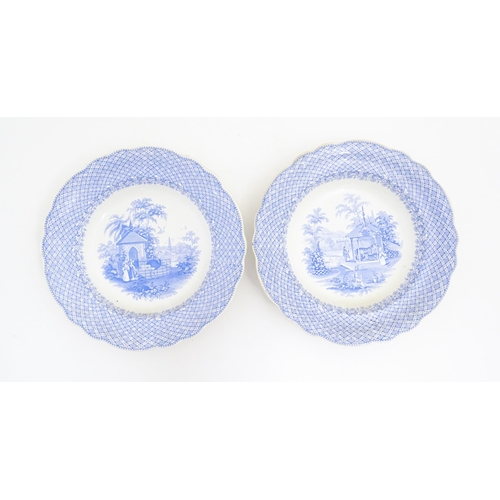 226 - Eight assorted blue and white plates / dishes to include a Minton plate in the pattern Chinese Marin... 