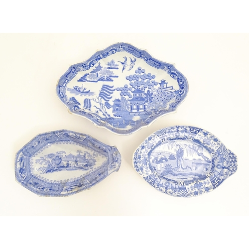 226 - Eight assorted blue and white plates / dishes to include a Minton plate in the pattern Chinese Marin... 