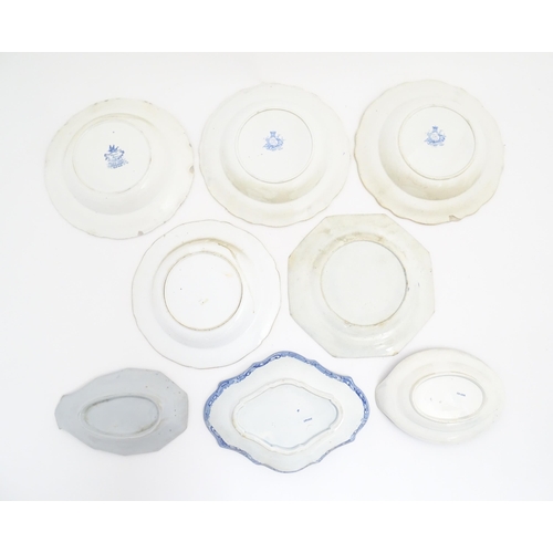 226 - Eight assorted blue and white plates / dishes to include a Minton plate in the pattern Chinese Marin... 