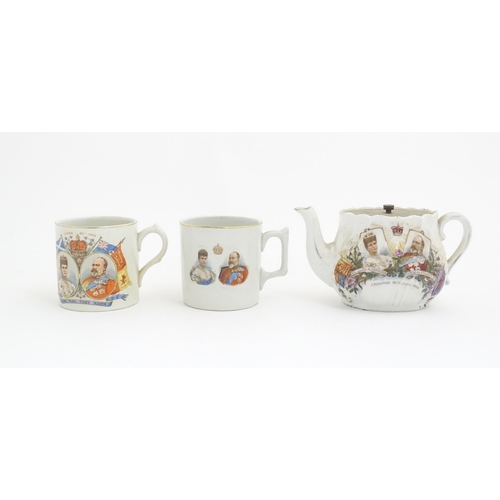 229 - A quantity of commemorative Edward VII Coronation wares, to include teapot, mugs, beaker, etc. Maker... 