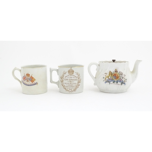 229 - A quantity of commemorative Edward VII Coronation wares, to include teapot, mugs, beaker, etc. Maker... 