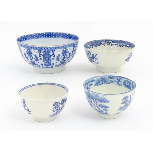 242 - Assorted blue and white wares to include a Liverpool style bowl decorated with flowers and foliage, ... 