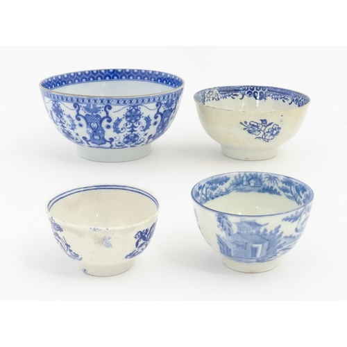 242 - Assorted blue and white wares to include a Liverpool style bowl decorated with flowers and foliage, ... 