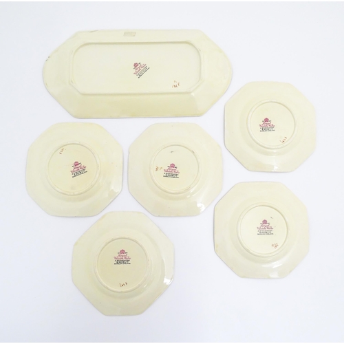 85 - An Art Deco Royal Venton Ware sandwich plate and five matching octagonal tea plates decorated in the... 