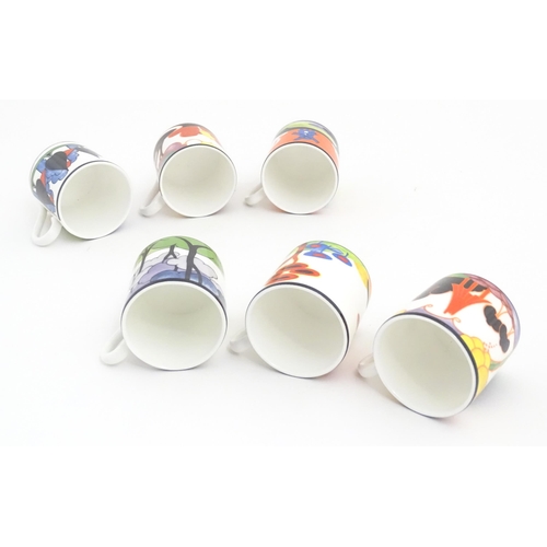 87 - Six Wedgwood Clarice Cliff Centenary coffee cups and saucers in the patterns Windmill, Autumn, May A... 