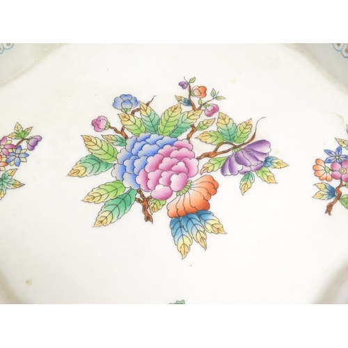 258 - Two items of Herend porcelain decorated in the Queen Victoria pattern comprising a dish of squared f... 