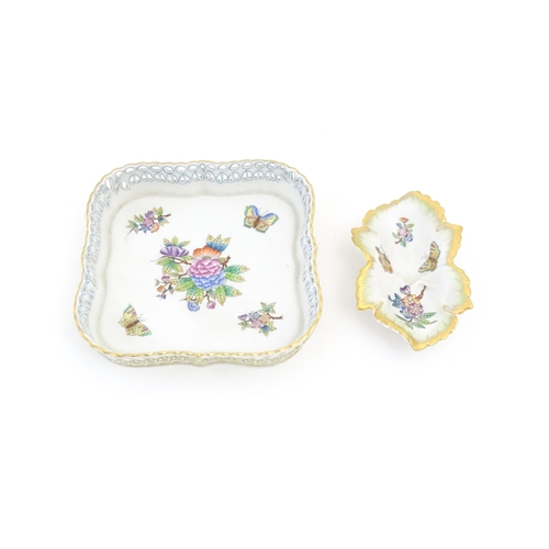 258 - Two items of Herend porcelain decorated in the Queen Victoria pattern comprising a dish of squared f... 