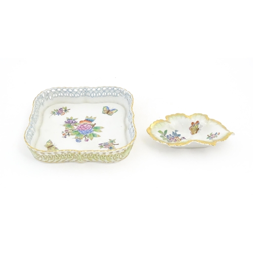 258 - Two items of Herend porcelain decorated in the Queen Victoria pattern comprising a dish of squared f... 