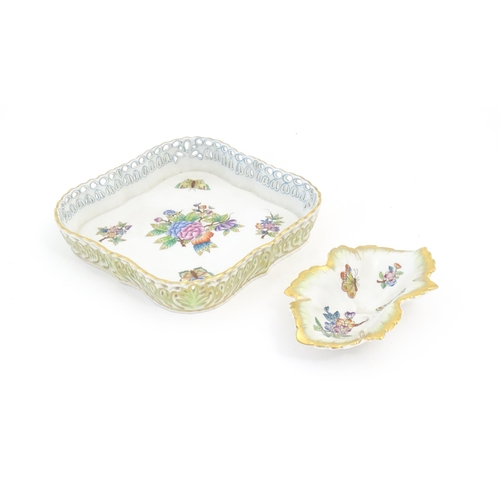 258 - Two items of Herend porcelain decorated in the Queen Victoria pattern comprising a dish of squared f... 