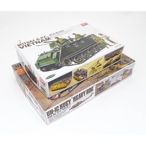 1454 - Toys: Two Academy Hobby Model / scale model kits comprising UH-IC Huey Heavy Hog helicopter, and M11... 