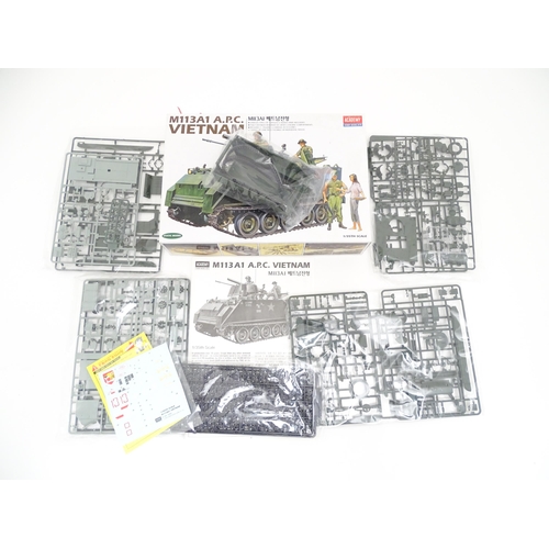 1454 - Toys: Two Academy Hobby Model / scale model kits comprising UH-IC Huey Heavy Hog helicopter, and M11... 