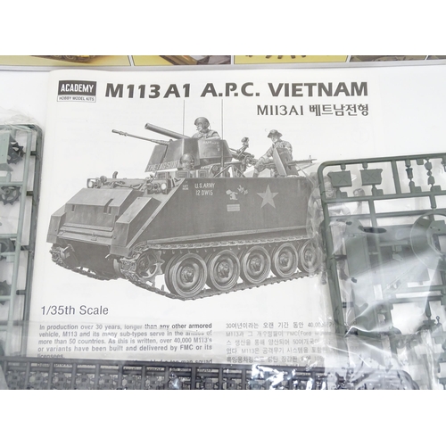 1454 - Toys: Two Academy Hobby Model / scale model kits comprising UH-IC Huey Heavy Hog helicopter, and M11... 