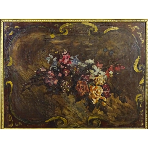 1833 - 20th century, Oil on board, A still life study with flowers within a cartouche. Approx. 20 3/4