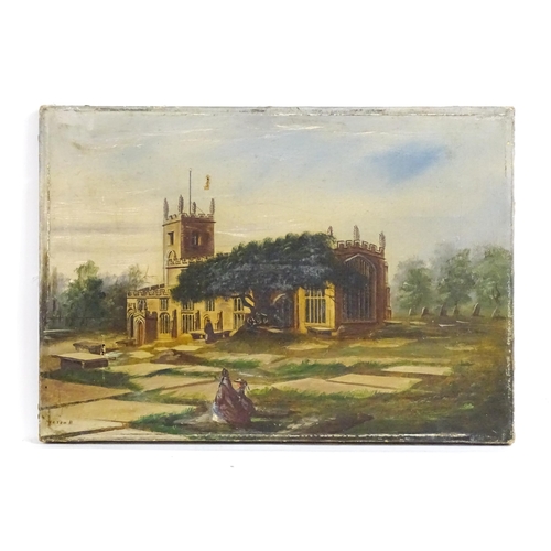 1849 - After E. Worrall, 19th century, Oil on canvas, Deane Church, Bolton, with figures in the church yard... 