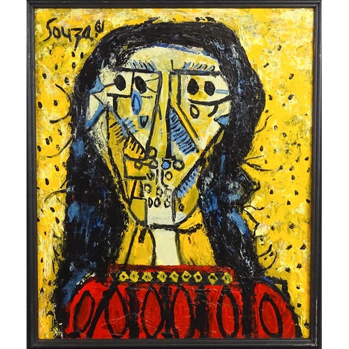 1862 - After Francis Newton Souza (1924-2002), 21st century, Oil on board, An abstract female portrait. Sig... 