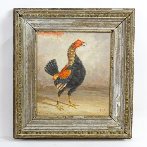 1865 - J. Box, 20th century, Oil on canvas laid on board, A portrait of a fighting cock. Signed lower right... 