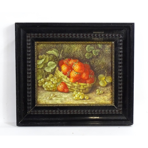 1869 - Thomas Caspers, 20th century, Oil on canvas board, A still life study of strawberries in a basket an... 