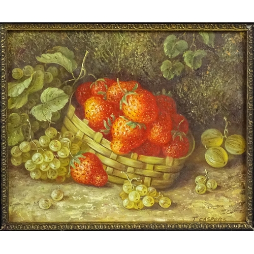 1869 - Thomas Caspers, 20th century, Oil on canvas board, A still life study of strawberries in a basket an... 